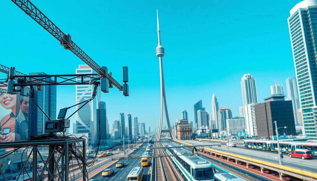 A high-resolution, photorealistic image of the Telecombrother 5G plan testing, showcasing a modern and sleek 5G network infrastructure in the foreground. The middle ground features a team of engineers meticulously evaluating the network's performance, using state-of-the-art diagnostic equipment. The background depicts a bustling urban landscape, with skyscrapers and transportation hubs, emphasizing the widespread coverage and integration of the 5G network. The lighting is crisp and natural, capturing the technical precision and efficiency of the Telecombrother 5G plan testing process. The overall composition and attention to detail convey a sense of professionalism, innovation, and the cutting-edge nature of the 5G technology being evaluated.